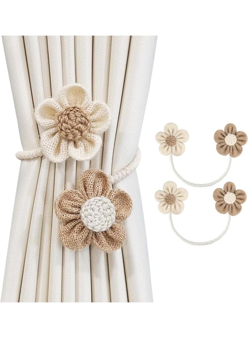 ChicAbode 2 قطعة من ربط الستائر، حاملات ستائر زهور بولو، حاملات ستائر زهور الشمس البسيطة والأنيقة، زخرفة غرفة نوم بولو (ربطات ستائر بالحبال) - Image 1